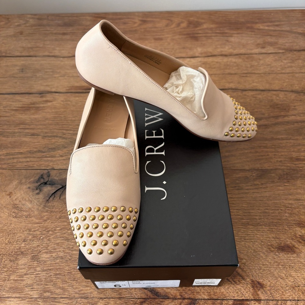 J. Crew Women's Beige Loafers with Gold Studs